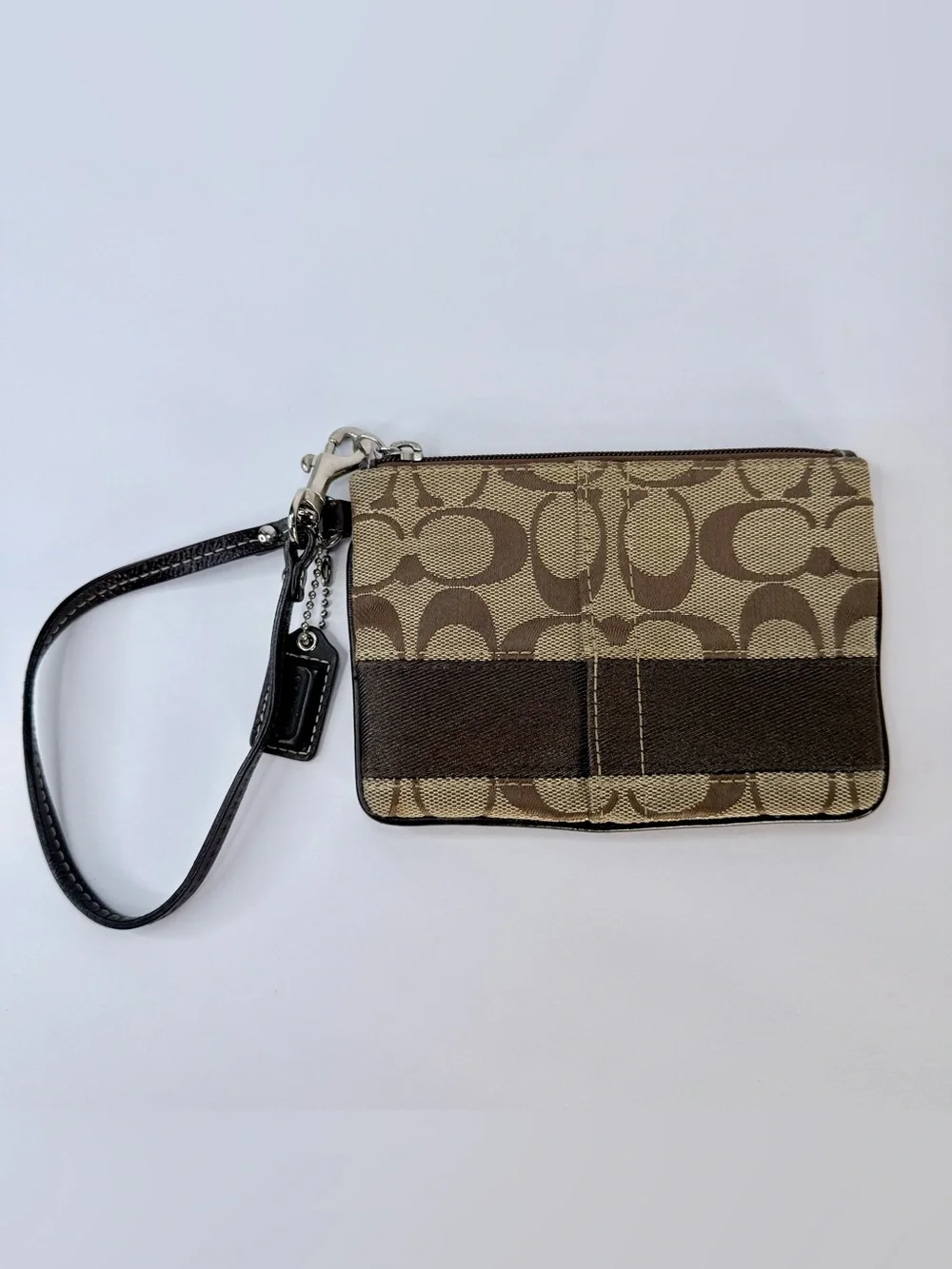 Vintage Coach Zip Wallet Wristlet Signature C Brown Tan Canvas Chocolate Brown